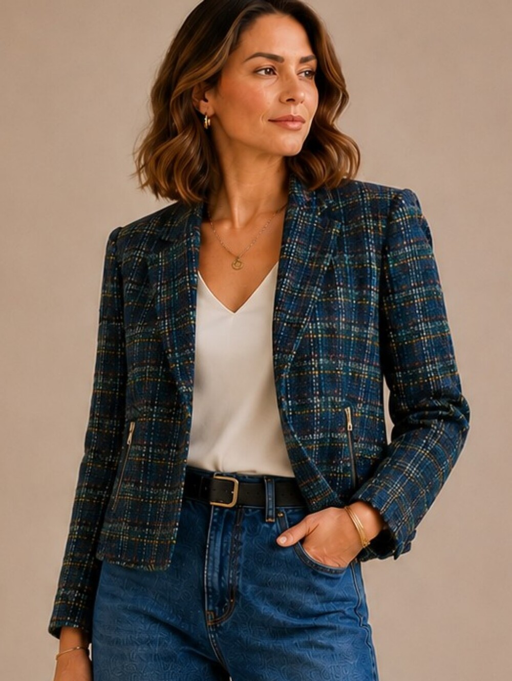 TANJAY PETITES TEAL WOOL BLEND TWEED BLAZER - LIKE NEW! SIZE 10